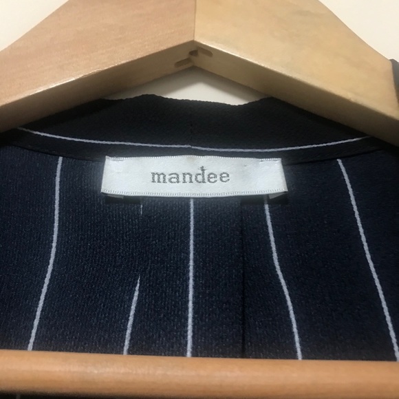 Mandee Navy Blue Striped Tie-Collar Blouse. S - Picture 8 of 12